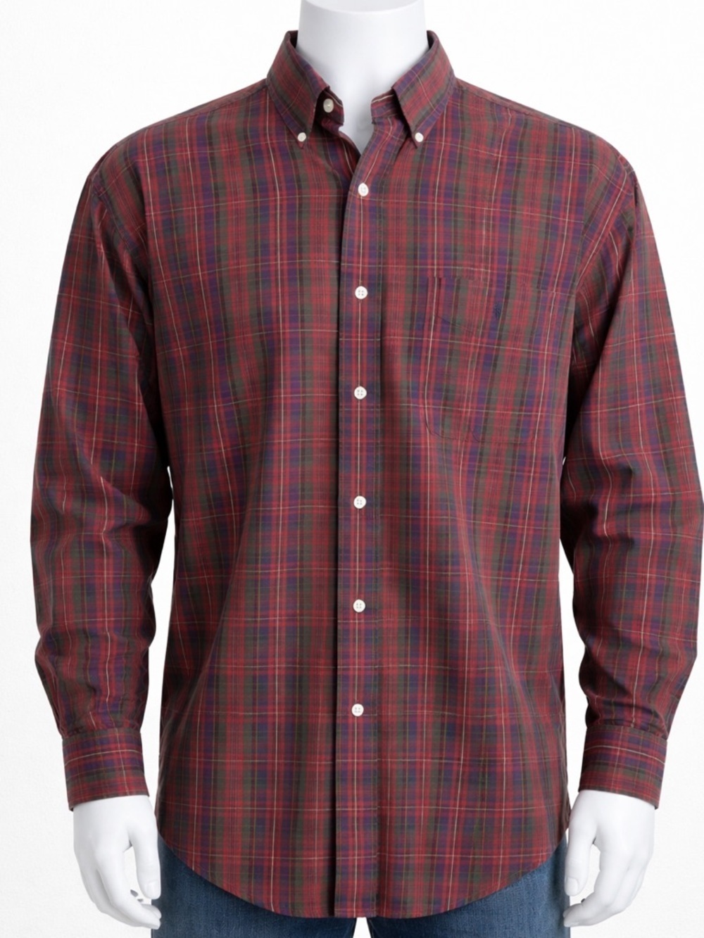 Polo Ralph Lauren Red Tartan Plaid Button Down Big Shirt Men's L Vintage Cotton